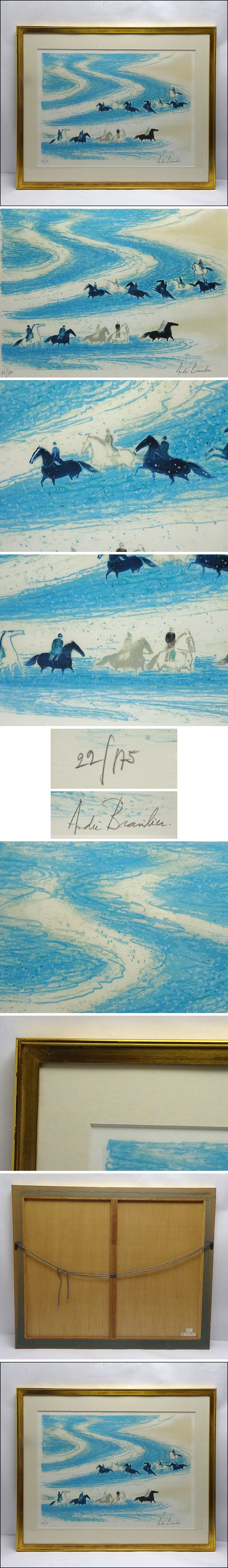 お取引緑屋xc■ 額装　リトグラフ　アンドレ・ブラジリエ　アイルランドの浜辺　g3/8-2777/31-2#ヤマト 石版画、リトグラフ